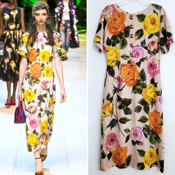 Dolce & Gabbana 2017 Runway Collection Rose Floral Cady Dress In Pink - Picture 1 of 15